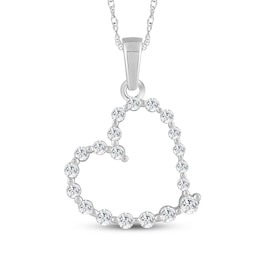 Diamond Tilted Heart Necklace 1/4 ct tw Sterling Silver 18&quot;