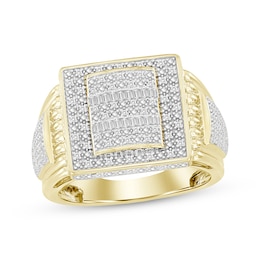 Men's Baguette & Round-Cut Multi-Diamond Domed Center Ring 1/4 ct tw 10K Yellow Gold