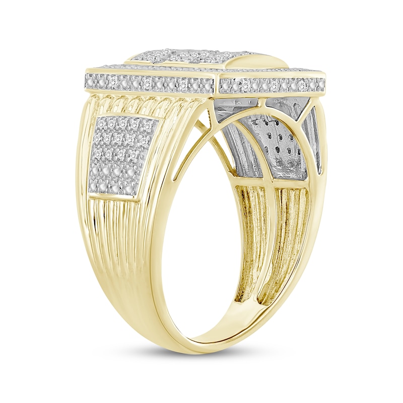 Main Image 2 of Men's Baguette & Round-Cut Multi-Diamond Domed Center Ring 1/4 ct tw 10K Yellow Gold