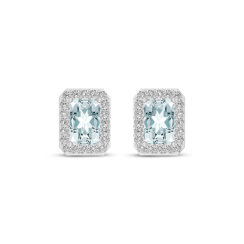 Main Image 2 of Octagon-Cut Aquamarine & White Lab-Created Sapphire Stud Earrings Sterling Silver