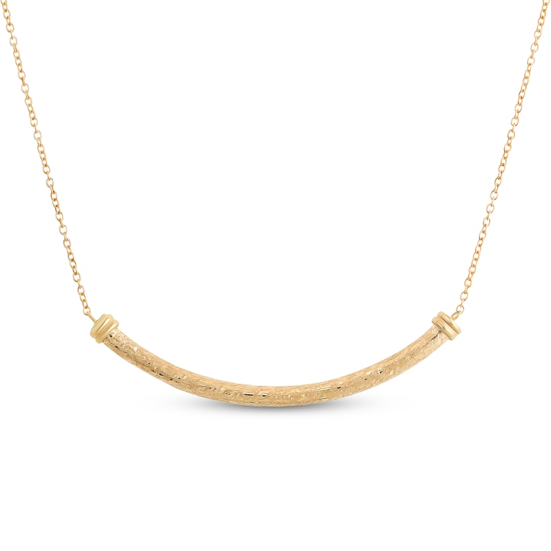 Main Image 1 of Reaura Curved Textured Bar Necklace Repurposed 14K Yellow Gold 18&quot;