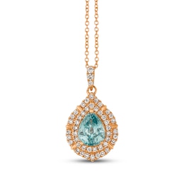 Le Vian Pear-Shaped Blue Zircon Necklace 1/4 ct tw Diamonds 14K Strawberry Gold 18&quot;