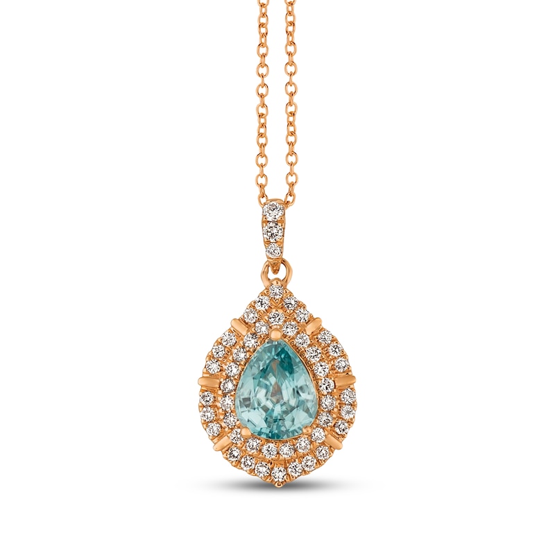 Main Image 1 of Le Vian Pear-Shaped Blue Zircon Necklace 1/4 ct tw Diamonds 14K Strawberry Gold 18&quot;