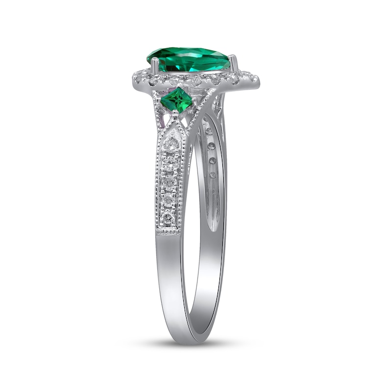 Main Image 2 of Cirari Couture Pear-Shaped Natural Emerald & Diamond Halo Ring 1/5 ct tw 14K White Gold