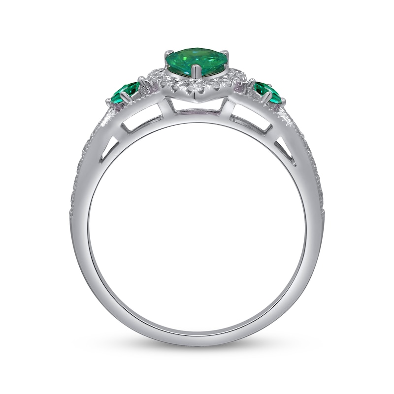 Main Image 3 of Cirari Couture Pear-Shaped Natural Emerald & Diamond Halo Ring 1/5 ct tw 14K White Gold