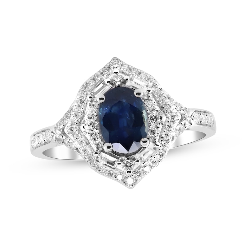 Main Image 1 of Cirari Couture Oval-Cut Natural Blue Sapphire & Diamond Ring 3/8 ct tw 14K White Gold