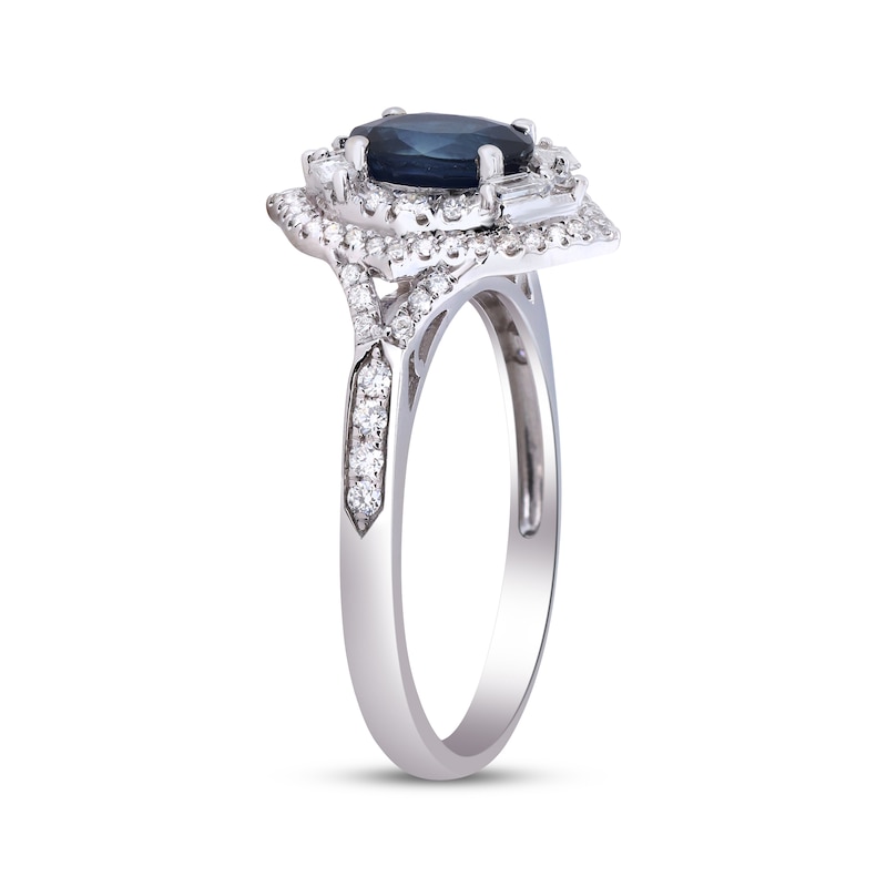 Main Image 2 of Cirari Couture Oval-Cut Natural Blue Sapphire & Diamond Ring 3/8 ct tw 14K White Gold