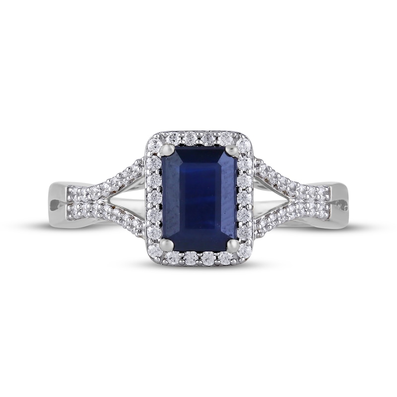 Main Image 3 of Octagon-Cut Natural Blue Sapphire & Diamond Ring 1/4 ct tw 14K White Gold