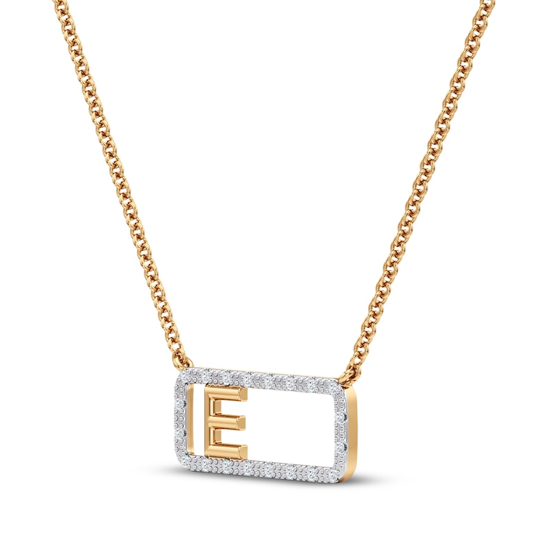 Main Image 2 of Diamond E Initial Rectangle Necklace 1/10 ct tw 10K Yellow Gold 18&quot;