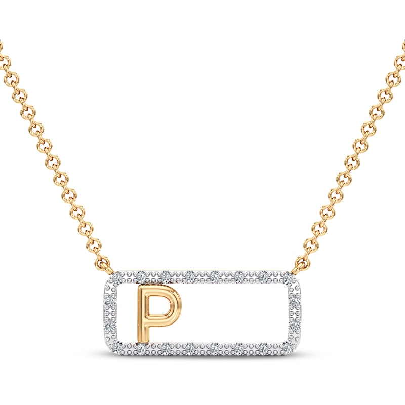 Main Image 1 of Diamond P Initial Rectangle Necklace 1/10 ct tw 10K Yellow Gold 18&quot;