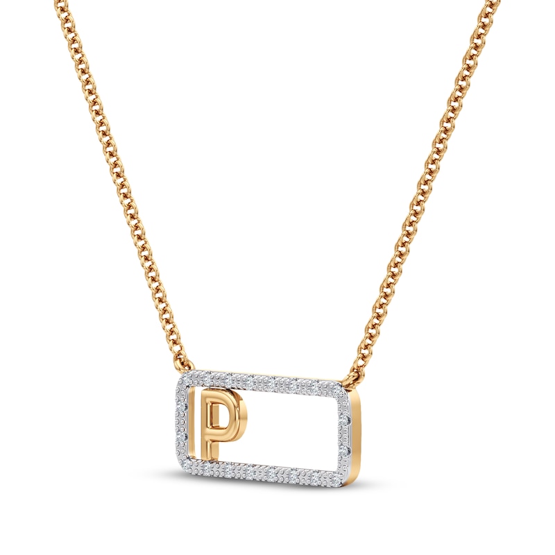 Main Image 2 of Diamond P Initial Rectangle Necklace 1/10 ct tw 10K Yellow Gold 18&quot;