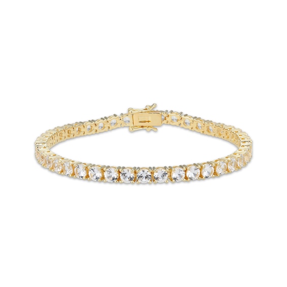 White Lab-Created Sapphire Line Bracelet 18K Yellow Gold-Plated Sterling Silver 7.25"