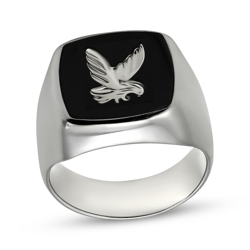 Main Image 1 of Men's Black Onyx Eagle Signet Ring Sterling Silver