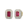 Thumbnail Image 1 of Men's Emerald-Cut Ruby & Diamond Frame Stud Earrings 1/5 ct tw 10K Yellow Gold