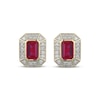 Thumbnail Image 2 of Men's Emerald-Cut Ruby & Diamond Frame Stud Earrings 1/5 ct tw 10K Yellow Gold