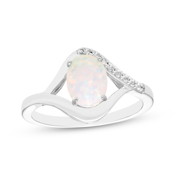 Oval-Cut Lab-Created Opal & White Lab-Created Sapphire Ring Sterling Silver