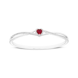 Heart-Shaped Lab-Created Ruby & White Lab-Created Sapphire Crossover Bangle Sterling Silver