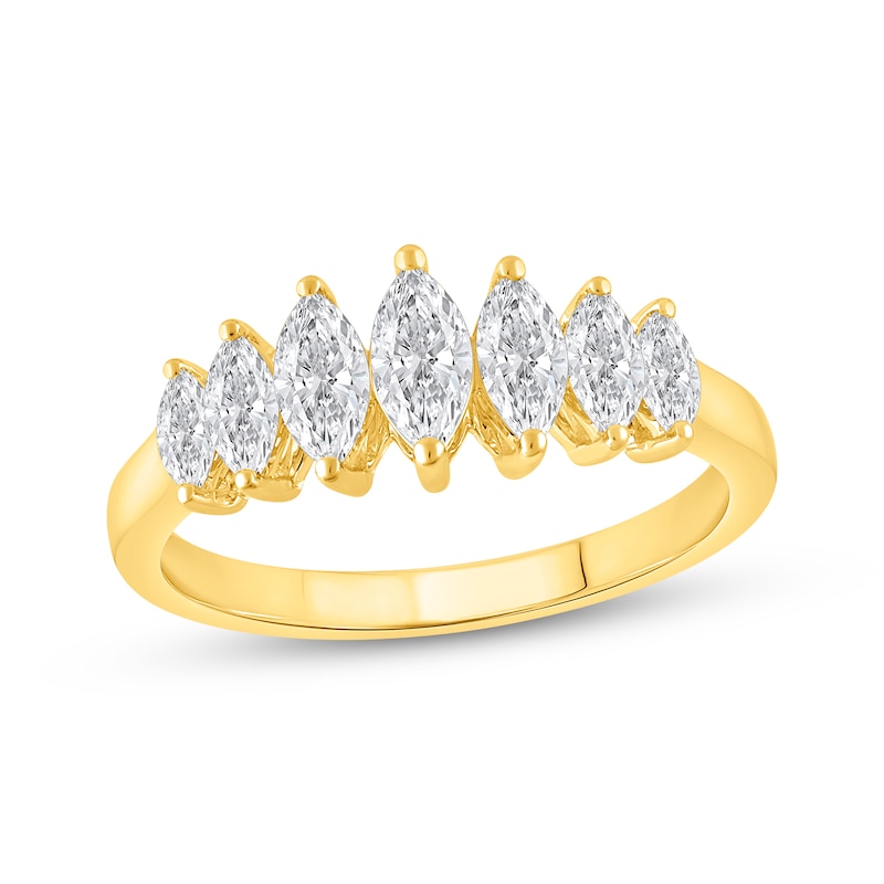 Main Image 1 of Lab-Grown Diamonds by KAY Marquise-Cut Seven-Stone Anniversary Ring 1 ct tw 14K Yellow Gold