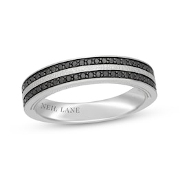 Neil Lane Men’s Black Diamond Hammered Wedding Band 1/3 ct tw 14K White Gold