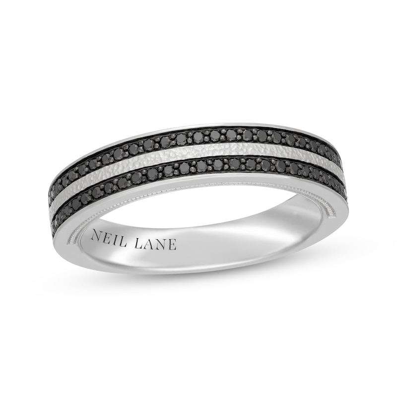 Main Image 1 of Neil Lane Men’s Black Diamond Hammered Wedding Band 1/3 ct tw 14K White Gold