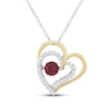 Thumbnail Image 1 of Lab-Created Ruby & White Lab-Created Sapphire Titled Double Heart Necklace Sterling Silver & 10K Yellow Gold 18&quot;