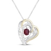 Thumbnail Image 2 of Lab-Created Ruby & White Lab-Created Sapphire Titled Double Heart Necklace Sterling Silver & 10K Yellow Gold 18&quot;