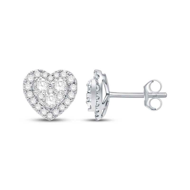 Main Image 1 of Lab-Grown Diamonds by KAY Heart-Shaped Stud Earrings 1 ct tw 10K White Gold