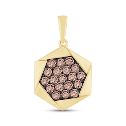 Men's Brown Diamond Hexagon Charm 3/4 ct tw 10K Yellow Gold