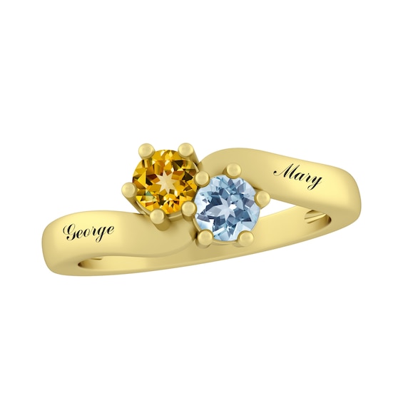 Round Birthstone Couple's Ring (2 Stones and Lines)