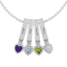 Birthstone Family & Mother's Heart Vertical Bar Necklace (1-4 Stones and Lines)