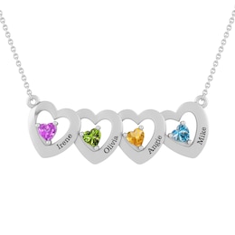 Heart Birthstone Family & Mother's Heart Necklace (2-4 Stones and Lines)