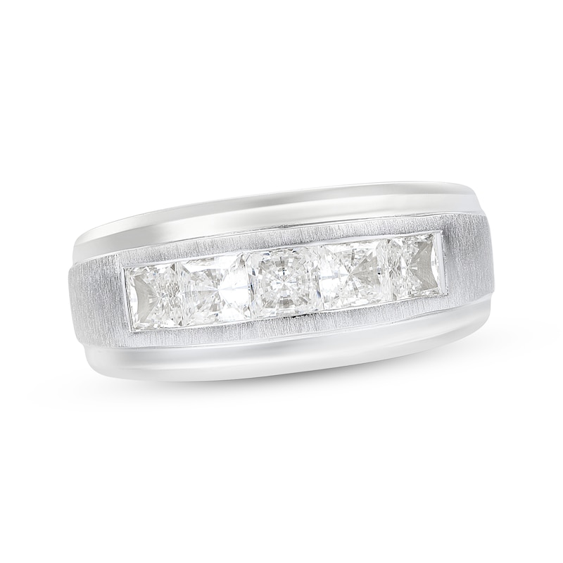 Main Image 1 of Men's Square-Cut Diamond Five-Stone Wedding Band 2 ct tw 10K White Gold