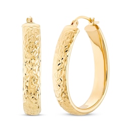 Diamond-Cut Oval Tube Hoop Earrings 14K Yellow Gold 30mm