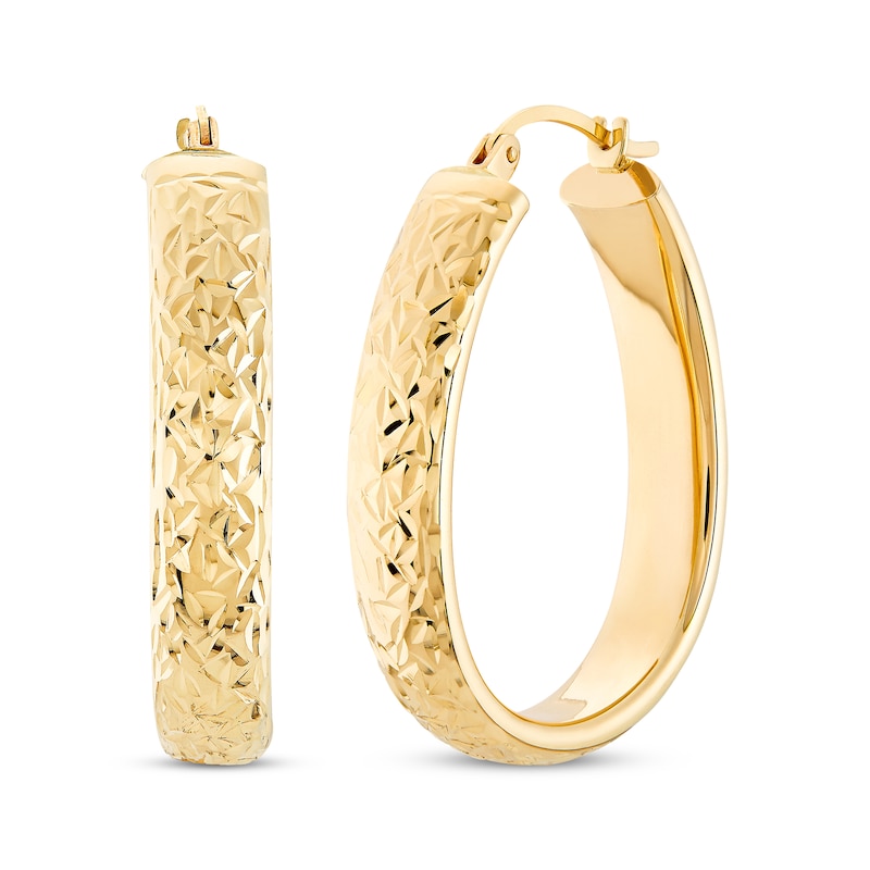 Main Image 1 of Diamond-Cut Oval Tube Hoop Earrings 14K Yellow Gold 30mm