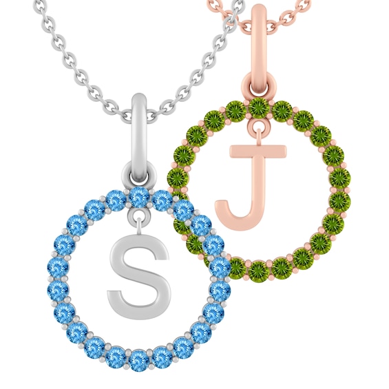 Color Stone Initials Necklace