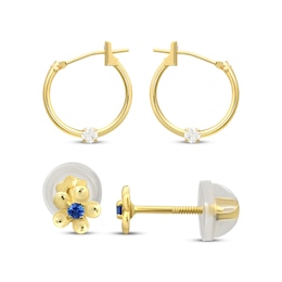 Children's White & Blue Cubic Zirconia Earrings Set 14K Yellow Gold