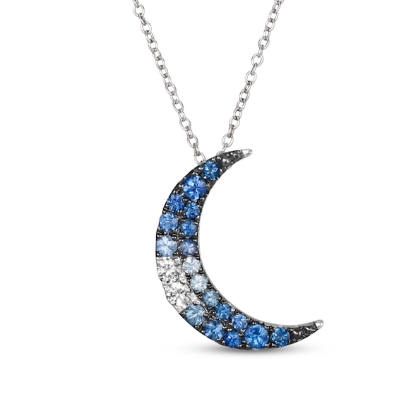 Le Vian Blue & White Sapphire Ombré Crescent Moon Necklace 14K Vanilla Gold 18"