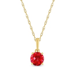 Lab-Created Ruby Solitaire Necklace 10K Yellow Gold 18&quot;