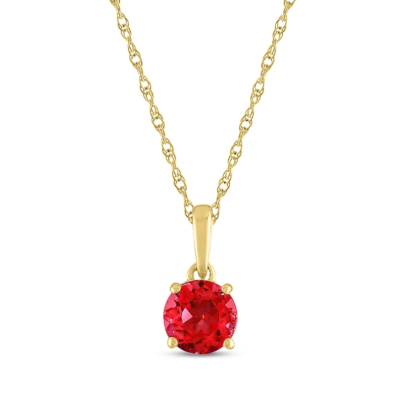 Main Image 1 of Lab-Created Ruby Solitaire Necklace 10K Yellow Gold 18&quot;