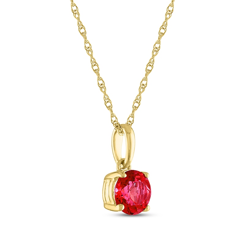 Main Image 2 of Lab-Created Ruby Solitaire Necklace 10K Yellow Gold 18&quot;