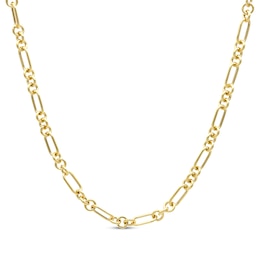 Three & One Hollow Link Figaro Necklace 4.5mm 10K Yellow Gold 18”