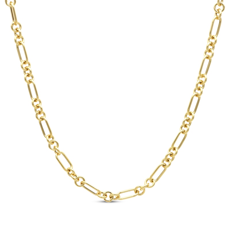 Three & One Hollow Link Figaro Necklace 4.5mm 10K Yellow Gold 18”