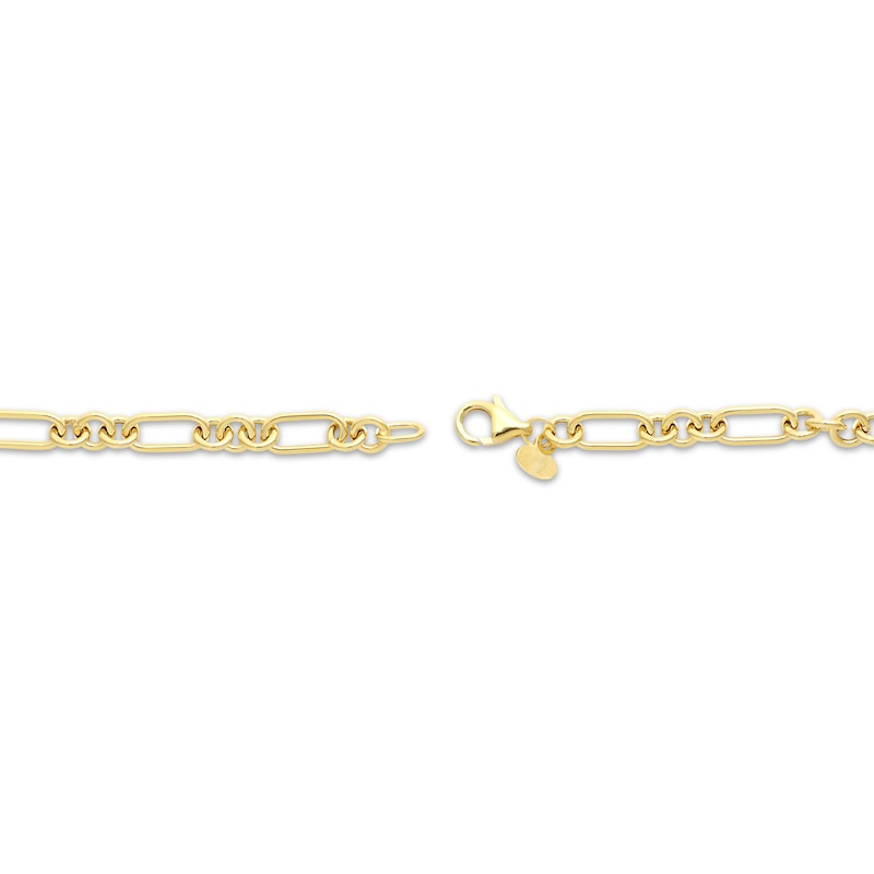 Three & One Hollow Link Figaro Necklace 4.5mm 10K Yellow Gold 18”