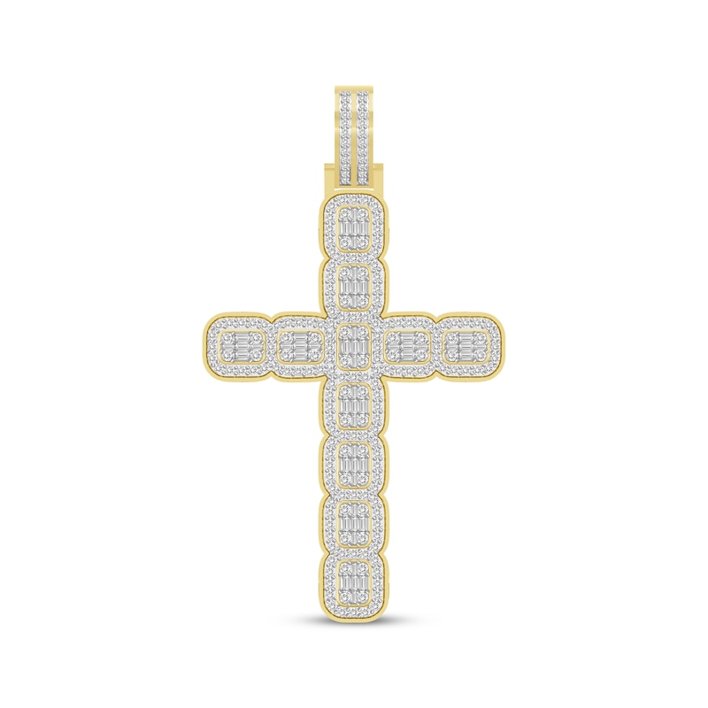 Main Image 1 of Men's Baguette & Round-Cut Diamond Cross Charm 2 ct tw 10K Yellow Gold