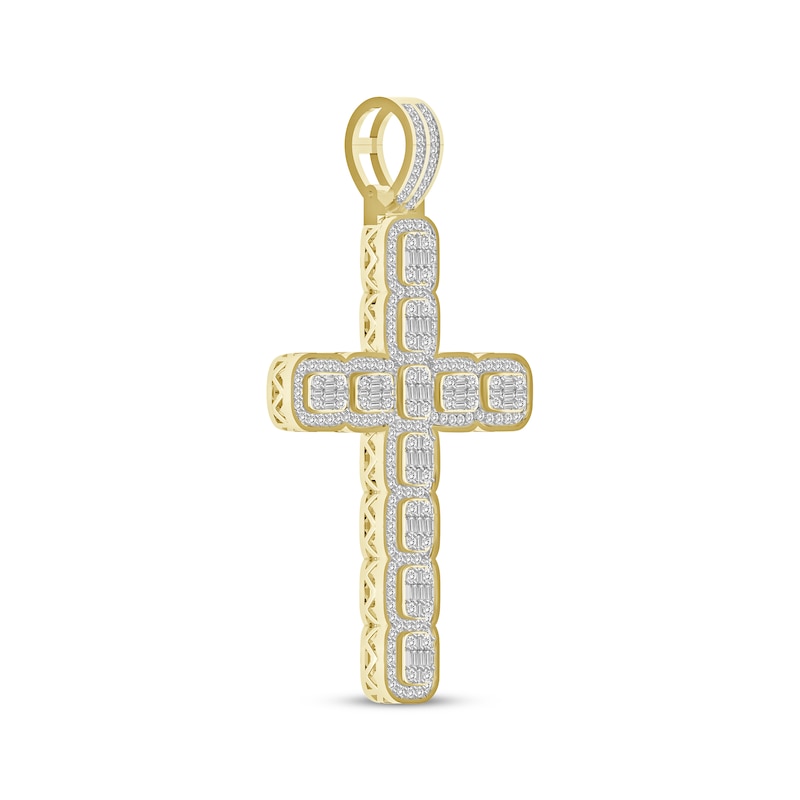 Main Image 2 of Men's Baguette & Round-Cut Diamond Cross Charm 2 ct tw 10K Yellow Gold