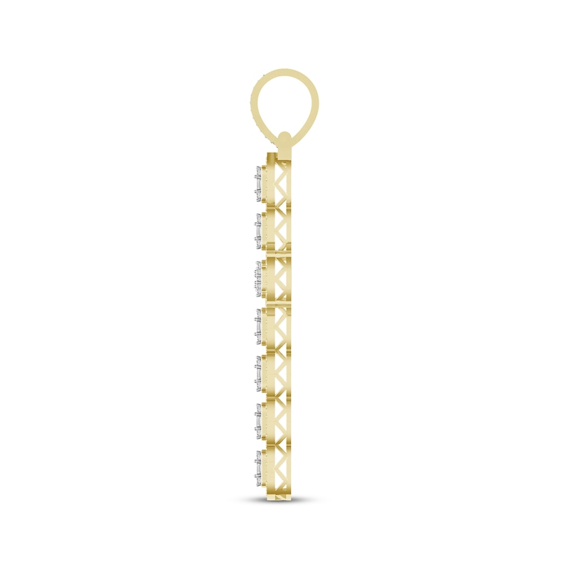 Main Image 3 of Men's Baguette & Round-Cut Diamond Cross Charm 2 ct tw 10K Yellow Gold