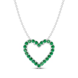 Lab-Created Emerald Heart Necklace Sterling Silver 18&quot;