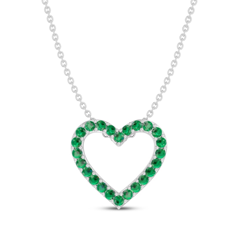 Lab-Created Emerald Heart Necklace Sterling Silver 18"