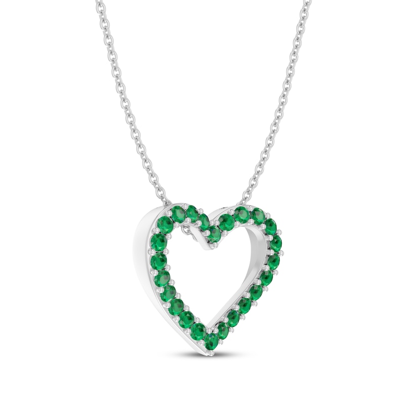 Lab-Created Emerald Heart Necklace Sterling Silver 18"