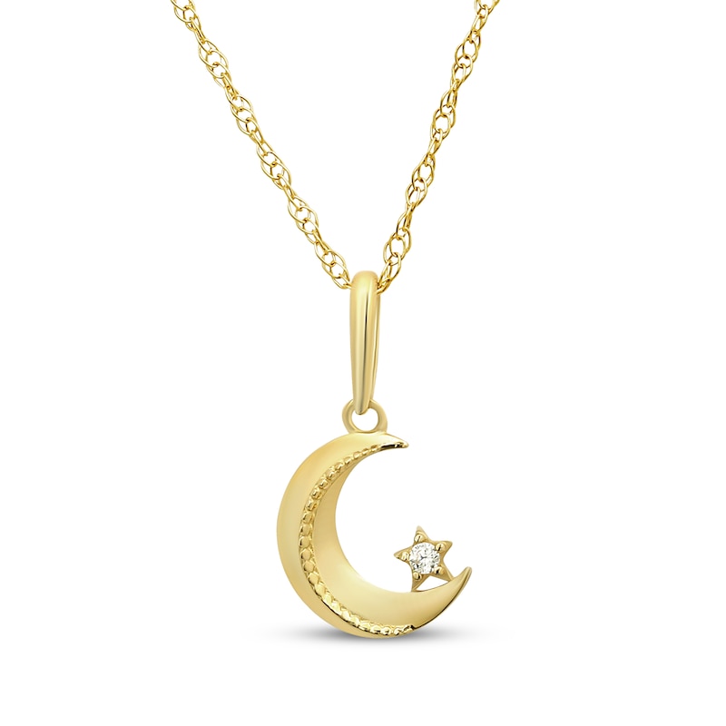 Main Image 1 of Children's Cubic Zirconia Moon & Star Necklace 14K Yellow Gold 13&quot;